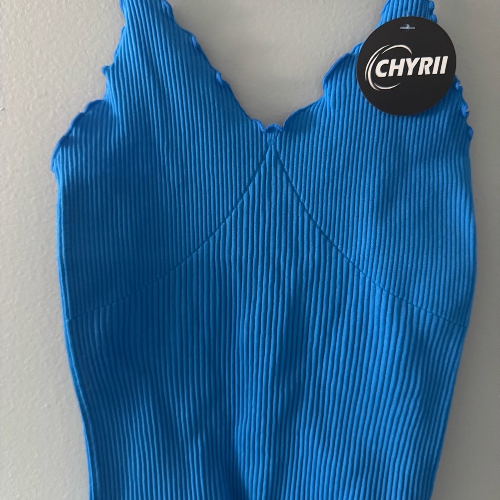 Women's Blue Ribbed Tank Top